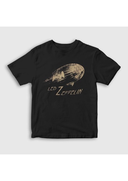 Unisex Çocuk Siyah Airship Led Zeppelin T-Shirt