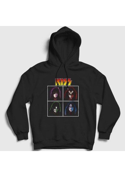 Unisex Siyah Band Kiss Kapüşonlu Sweatshirt