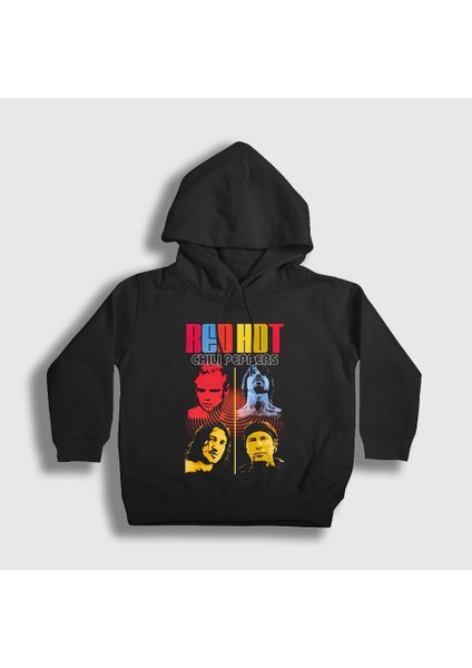 Unisex Çocuk Siyah Band Red Hot Chili Peppers Kapüşonlu Sweatshirt