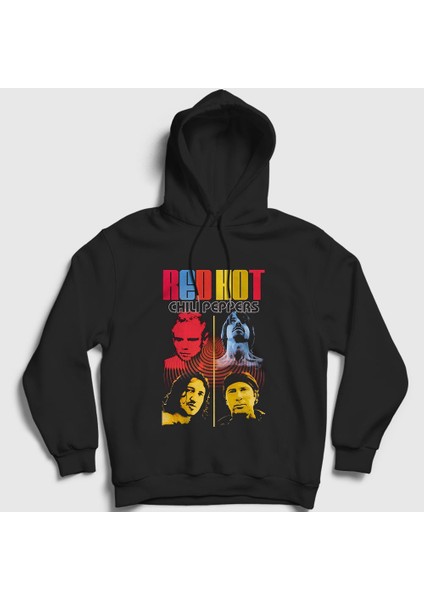 Unisex Siyah Band Red Hot Chili Peppers Kapüşonlu Sweatshirt