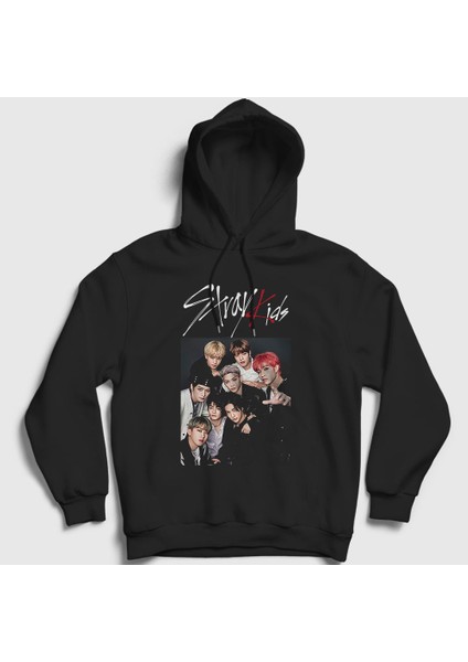 Unisex Siyah Band Stray Kids Kapüşonlu Sweatshirt