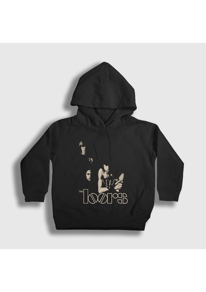Unisex Çocuk Siyah Band The Doors Kapüşonlu Sweatshirt