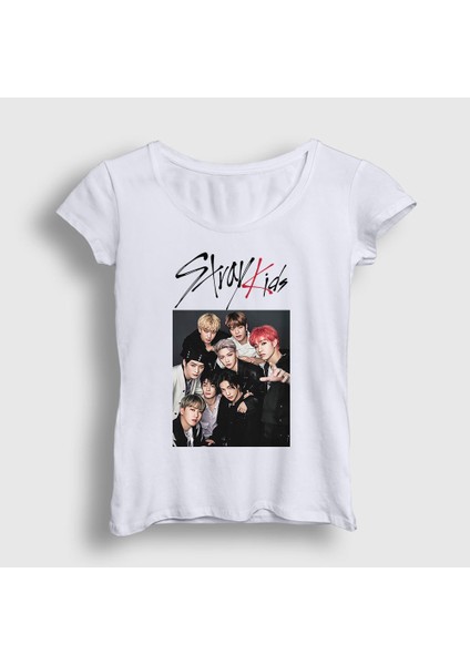 Kadın Beyaz Band Stray Kids T-Shirt