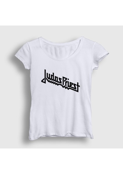 Kadın Beyaz Logo Judas Priest T-Shirt