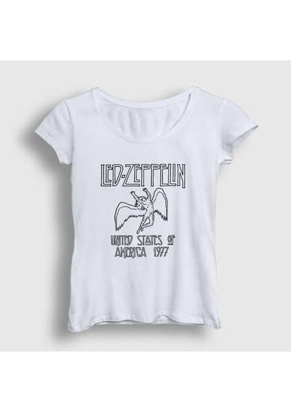 Kadın Beyaz Logo Led Zeppelin T-Shirt