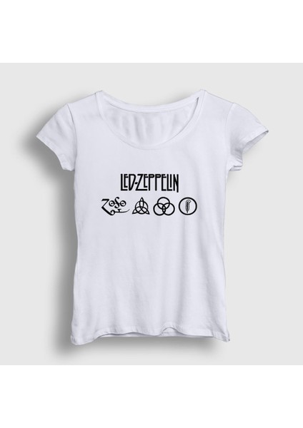 Kadın Beyaz Symbols Led Zeppelin T-Shirt