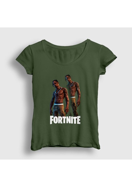 Kadın Haki Travis Scott Fortnite T-Shirt