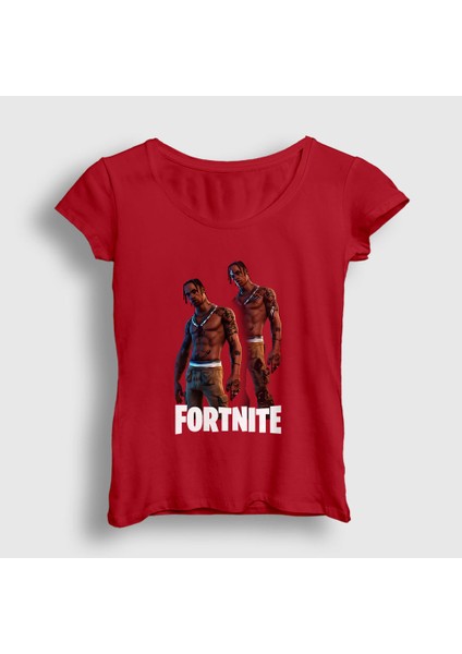 Kadın Kırmızı Travis Scott Fortnite T-Shirt