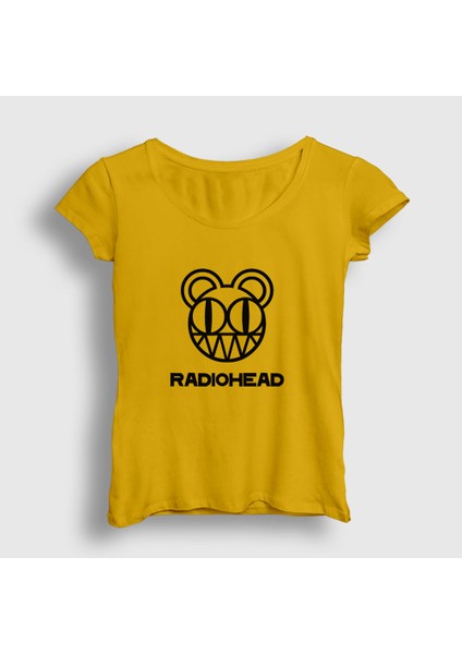 Kadın Sarı Bear Logo Radiohead T-Shirt