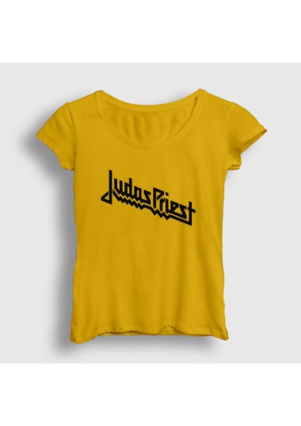 Kadın Sarı Logo Judas Priest T-Shirt