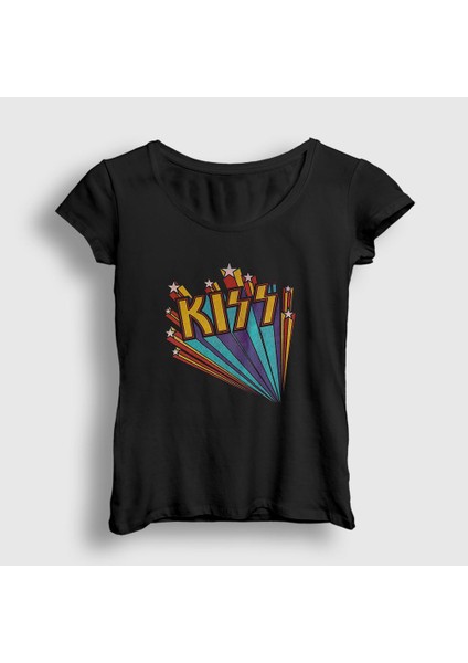 Kadın Siyah Retro Kiss T-Shirt