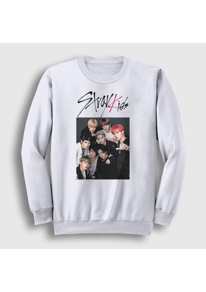 Unisex Beyaz Band Stray Kids Sweatshirt
