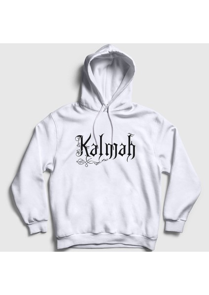 Unisex Beyaz Logo Kalmah Kapüşonlu Sweatshirt