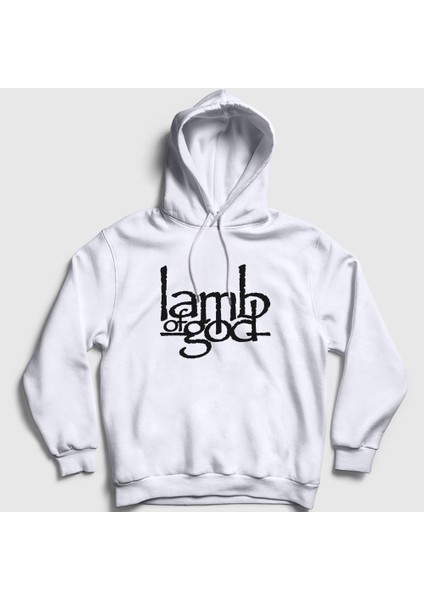 Unisex Beyaz Logo Lamb Of God Kapüşonlu Sweatshirt