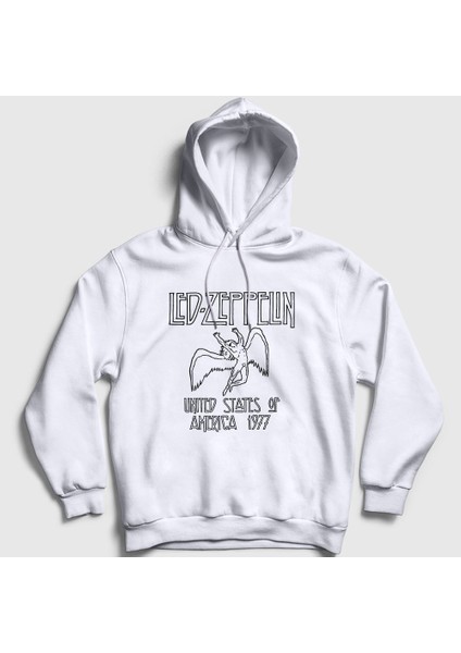 Unisex Beyaz Logo Led Zeppelin Kapüşonlu Sweatshirt