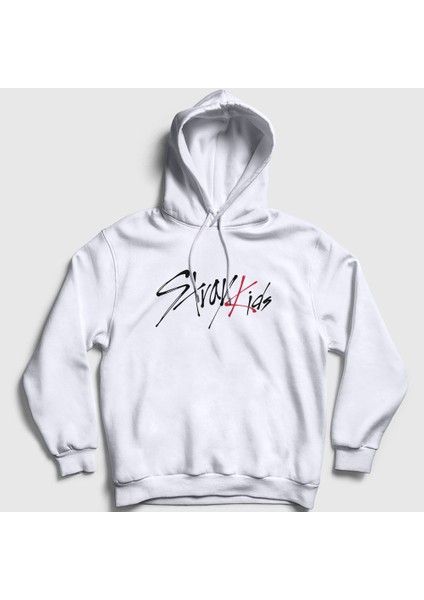 Unisex Beyaz Logo Stray Kids Kapüşonlu Sweatshirt
