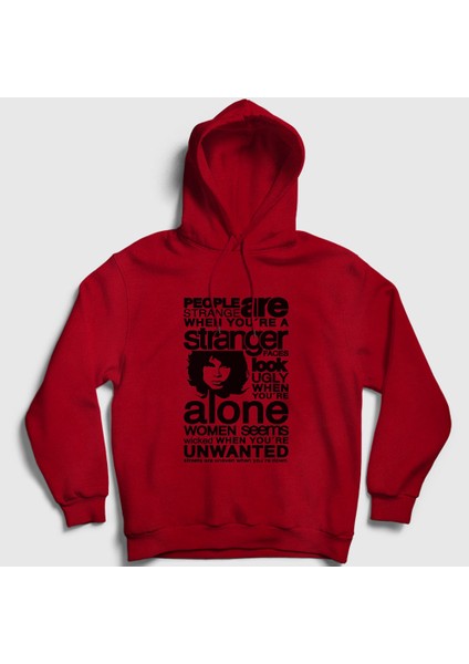 Unisex Kırmızı Stranger The Doors Kapüşonlu Sweatshirt