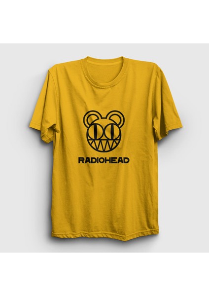 Unisex Sarı Bear Logo Radiohead T-Shirt