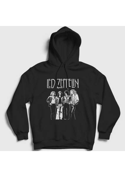 Unisex Siyah Band Led Zeppelin Kapüşonlu Sweatshirt