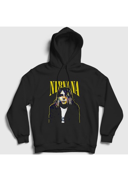 Unisex Siyah Cobain Nirvana Kapüşonlu Sweatshirt