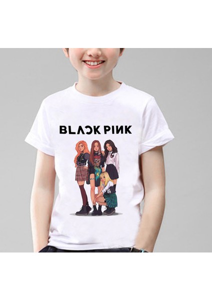 Blackpink Anime Çocuk Tişört Beyaz Unisex modelleri