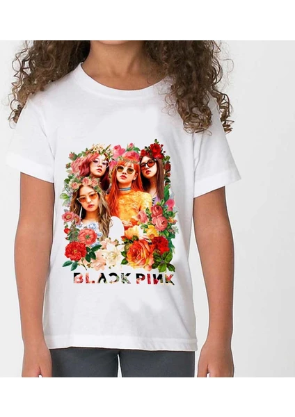 Blackpink Flowers Çocuk Tişört Beyaz Unisex