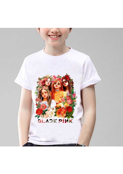 Blackpink Flowers Çocuk Tişört Beyaz Unisex