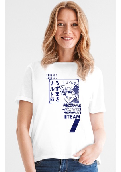 Naruto Yazılar Beyaz Kısa Kollu Kadın T-Shirt