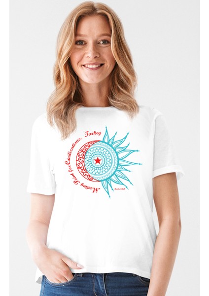 Türkiye Ay Yıldız Beyaz Kısa Kollu Kadın T-Shirt