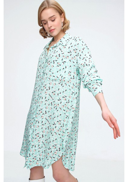 5813 Çiçek Desenli Tek Cepli Oversize Tunik