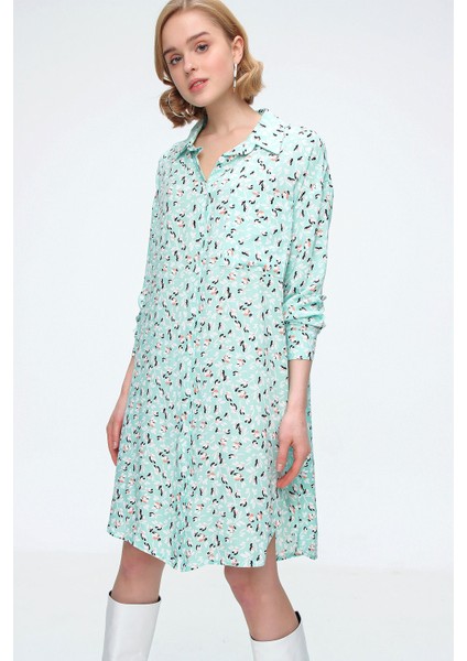 5813 Çiçek Desenli Tek Cepli Oversize Tunik