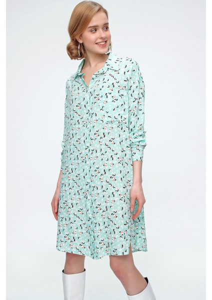 5813 Çiçek Desenli Tek Cepli Oversize Tunik