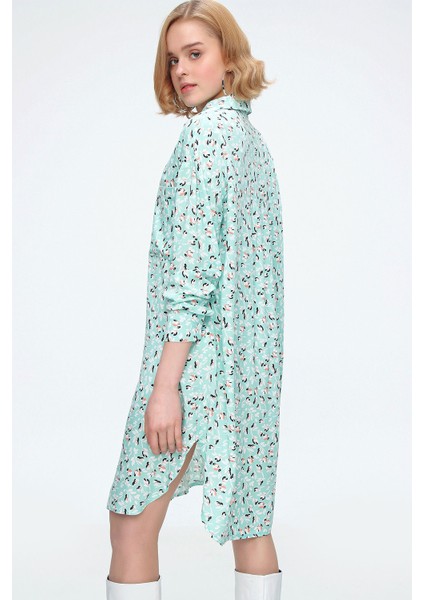 5813 Çiçek Desenli Tek Cepli Oversize Tunik