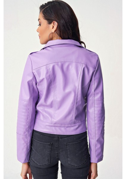 1025 Suni Deri Biker Ceket