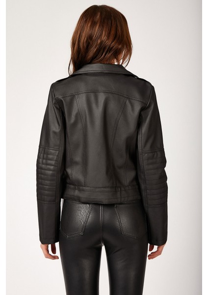 1025 Suni Deri Biker Ceket