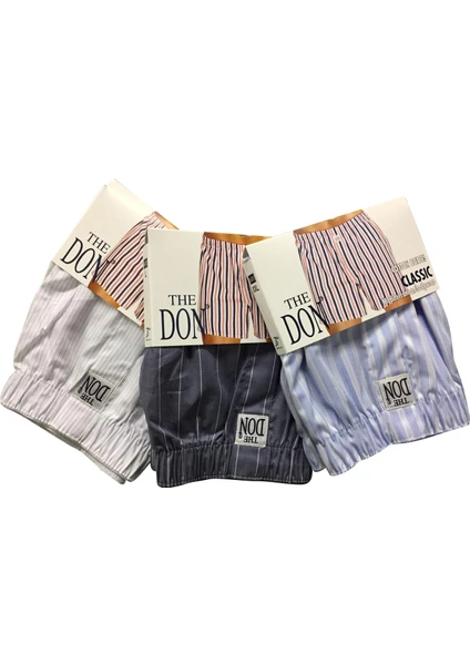 The Don Poplin 3'lü Erkek Boxer Karışık Desenli %100 Pamuklu Rahat Kesim Kumaş Boxer