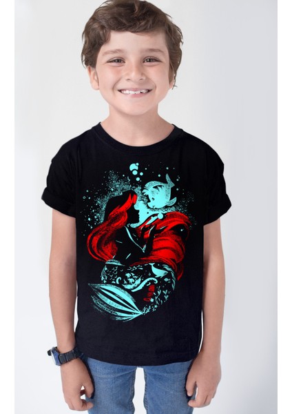 Deniz Kızı Siyah Kısa Kollu Kız Erkek Çocuk T-Shirt