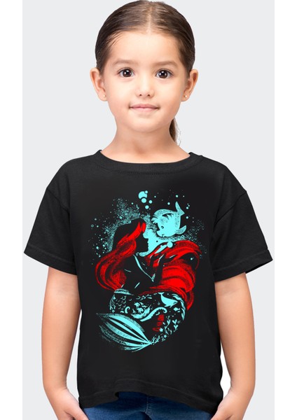 Deniz Kızı Siyah Kısa Kollu Kız Erkek Çocuk T-Shirt
