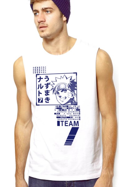 Naruto Yazılar Beyaz Kesik Kol | Kolsuz Erkek T-Shirt | Atlet