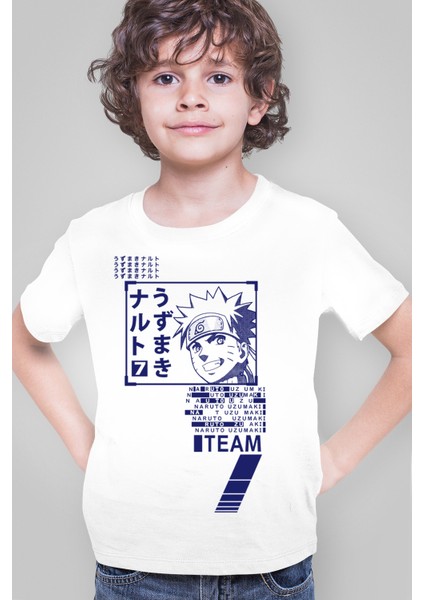 Naruto Yazılar Beyaz Kısa Kollu Kız Erkek Çocuk T-Shirt