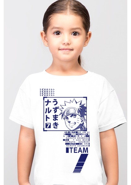 Naruto Yazılar Beyaz Kısa Kollu Kız Erkek Çocuk T-Shirt