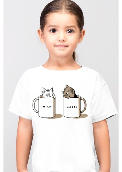Sütlü Sade Beyaz Kısa Kollu Kız Erkek Çocuk T-Shirt