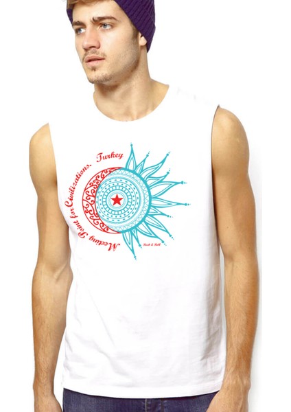 Türkiye Ay Yıldız Beyaz Kesik Kol | Kolsuz Erkek T-Shirt | Atlet