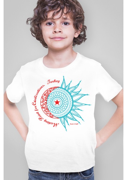 Türkiye Ay Yıldız Beyaz Kısa Kollu Kız Erkek Çocuk T-Shirt