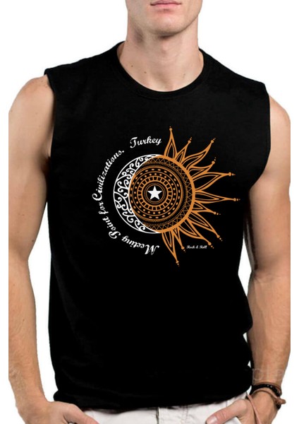 Türkiye Ay Yıldız Siyah Kesik Kol | Kolsuz Erkek T-Shirt | Atlet