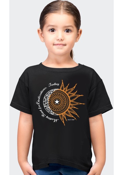 Türkiye Ay Yıldız Siyah Kısa Kollu Kız Erkek Çocuk T-Shirt