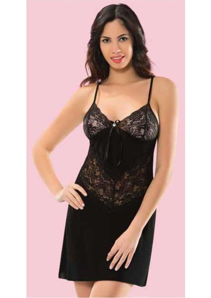 Mugees Kadın Siyah Dantelli Gecelik Takım MG6202 fiyatları