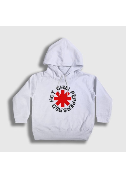 Unisex Çocuk Beyaz Logo V2 Red Hot Chili Peppers Kapüşonlu Sweatshirt