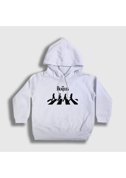 Unisex Çocuk Beyaz Abbey Road The Beatles Kapüşonlu Sweatshirt