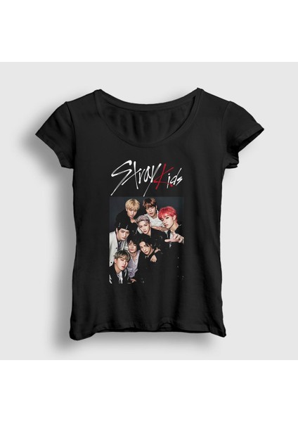 Kadın Siyah Band Stray Kids T-Shirt